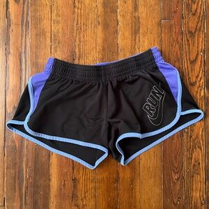 Nike dri-fit size small black and purple running shorts
